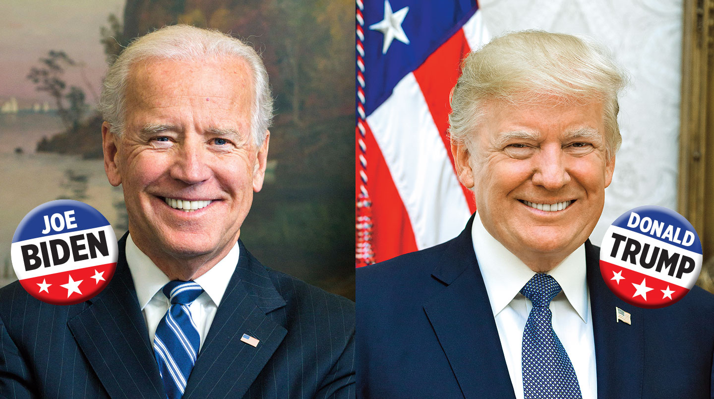 Joe Biden smiles. Donald Trump smiles.