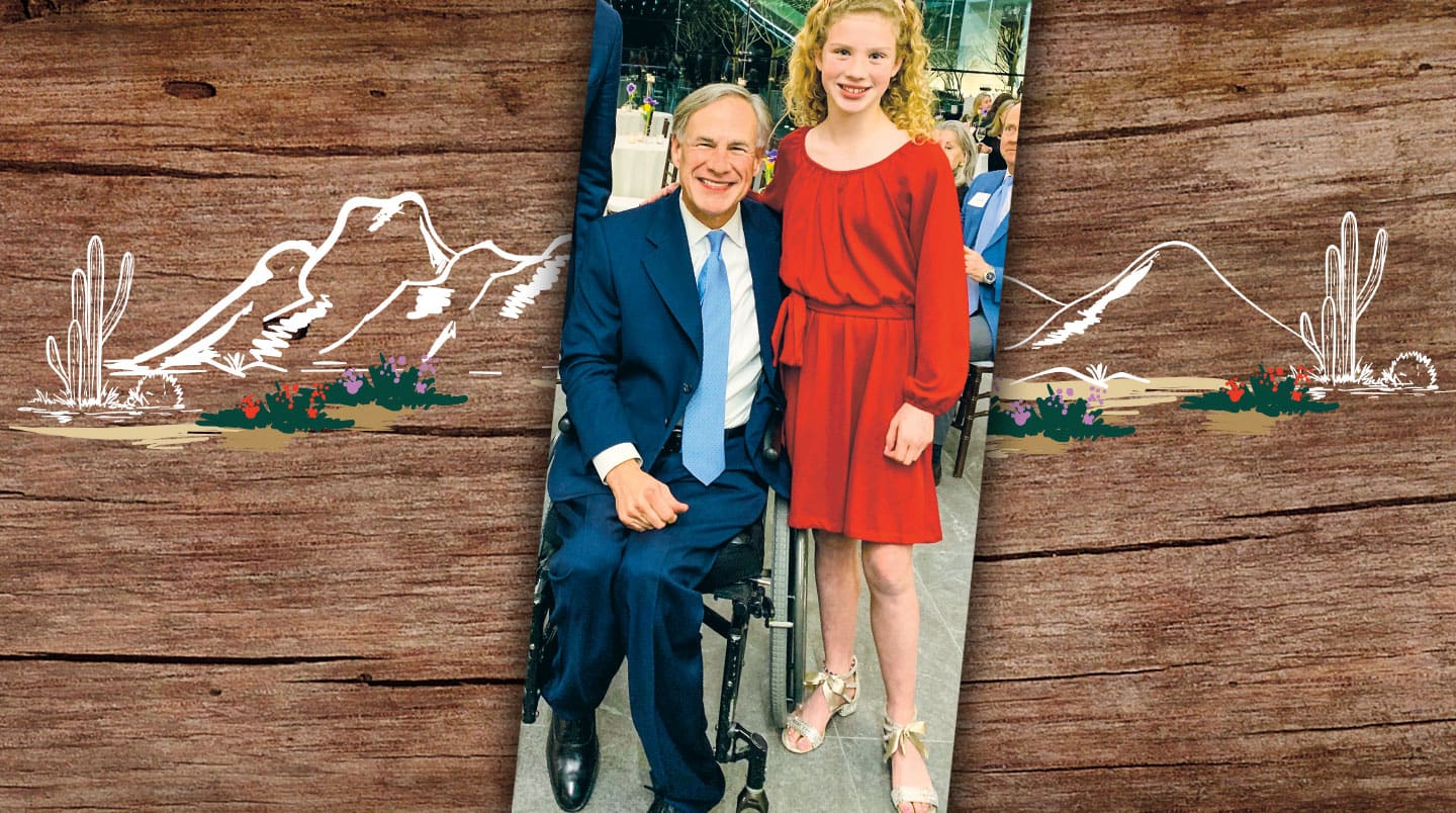 Lily Kay and Texas Governor Greg Abbot smile for a photo