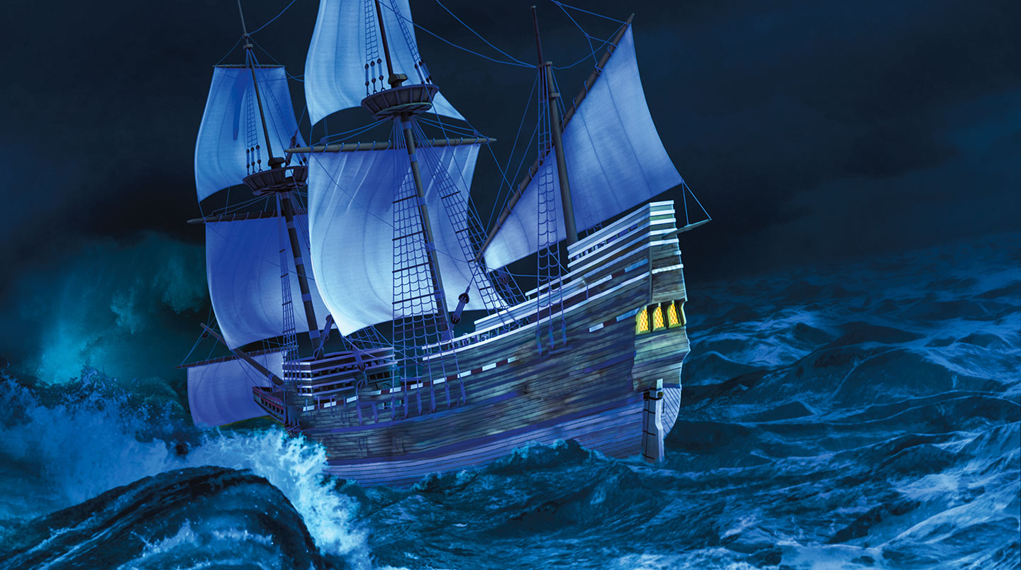 A boat sails on turbulent seas.