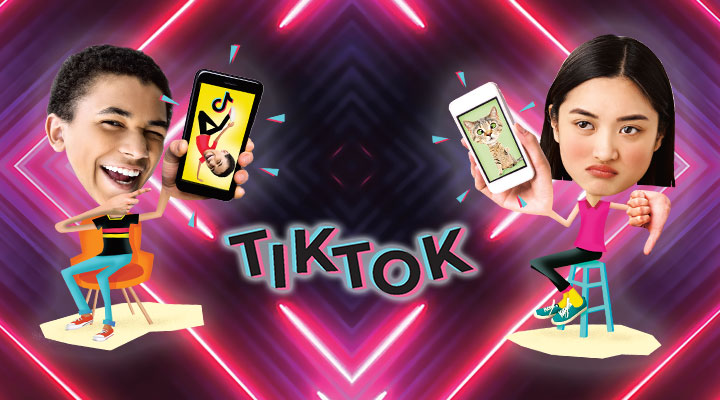Illustration of girl and boy with smartphones.