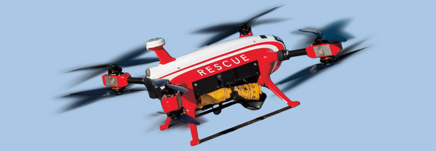 Image of a red rescue drone