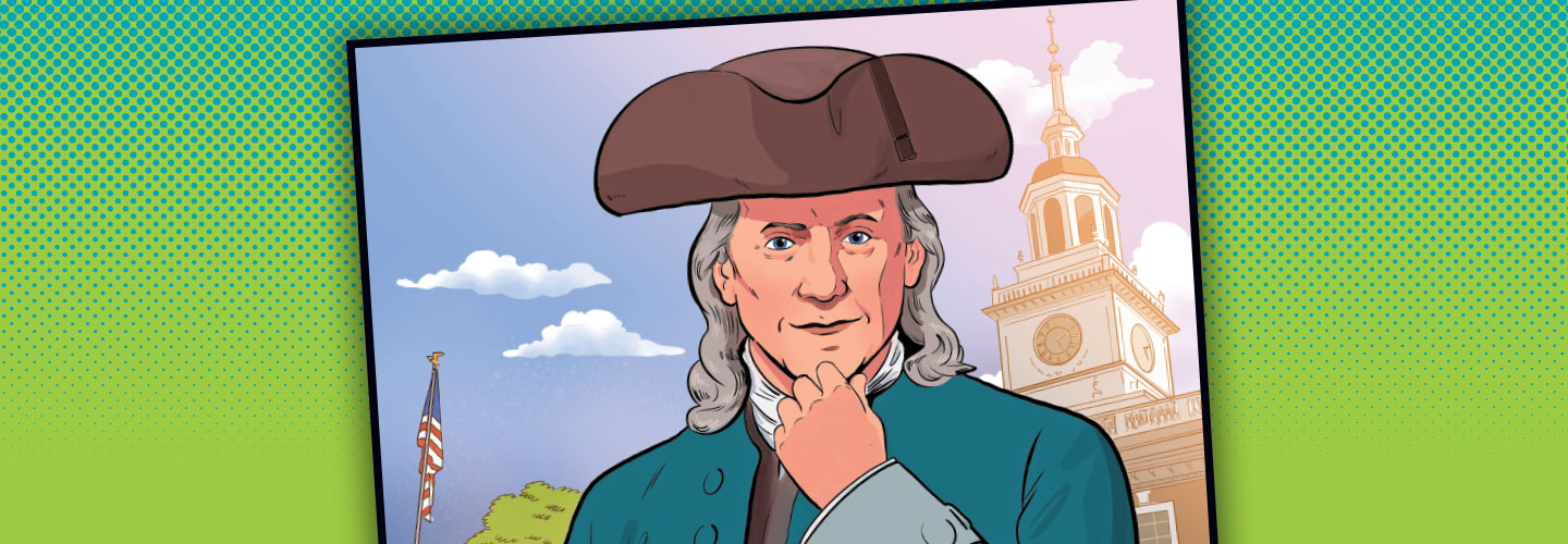 Comic illustration of Benjamin Franklin