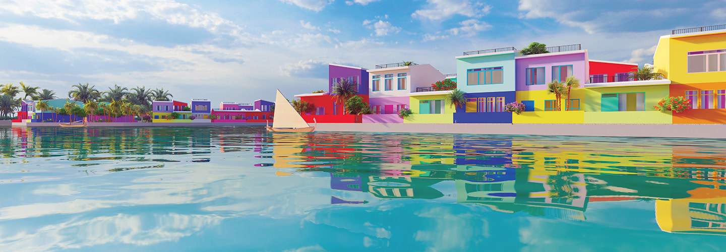 Colorful houses built right on the water