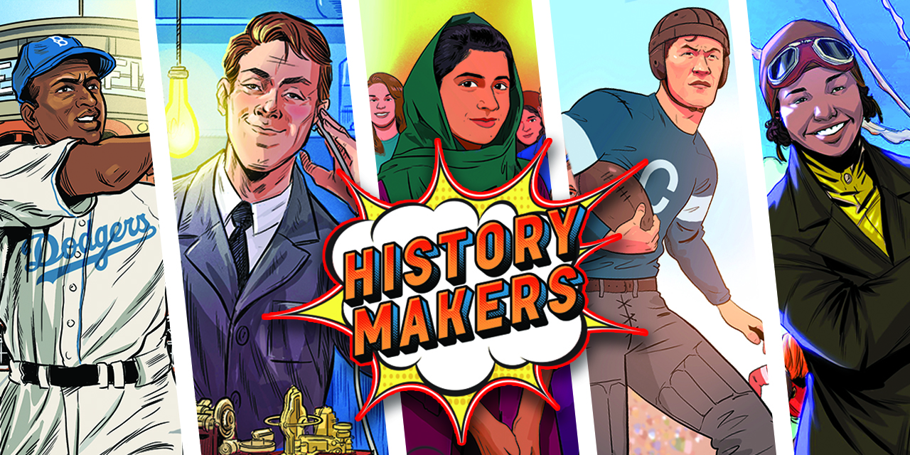 Collage of illustrated historical figures with the title History Makers