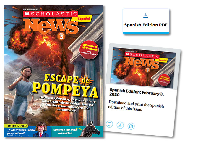 Links and issue cover of the Spanish edition of Scholastic News