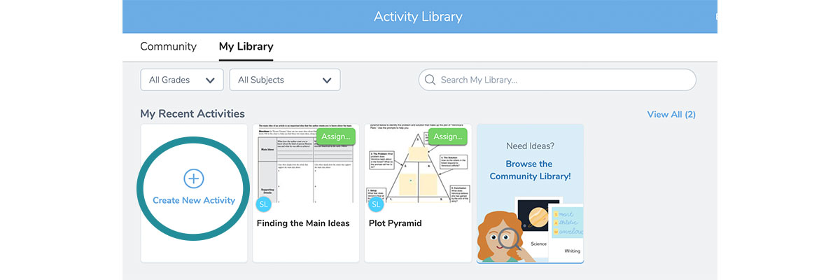the Seesaw activity library page